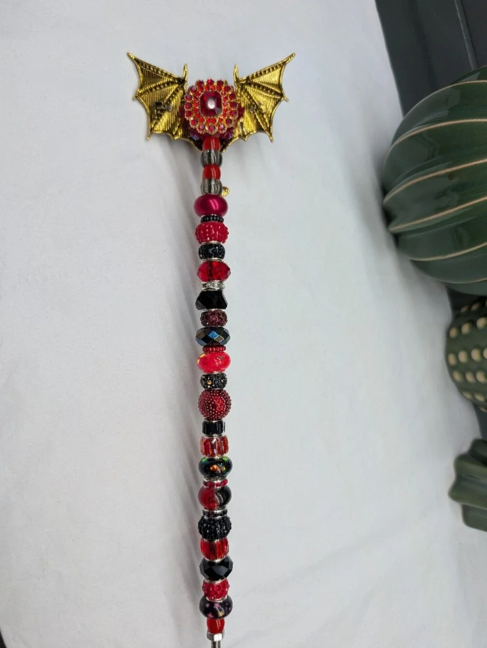 Hand Made Fairy Wand/Plant/Garden Stake W/Red Enamel Bat